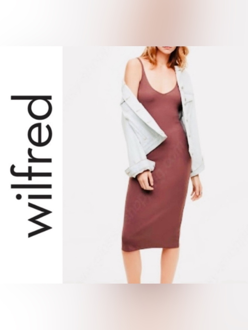 NEW Wilfred Free Gitte Midi Dress Vneck Salmon Dusty Rose Stretch Rayon Medium